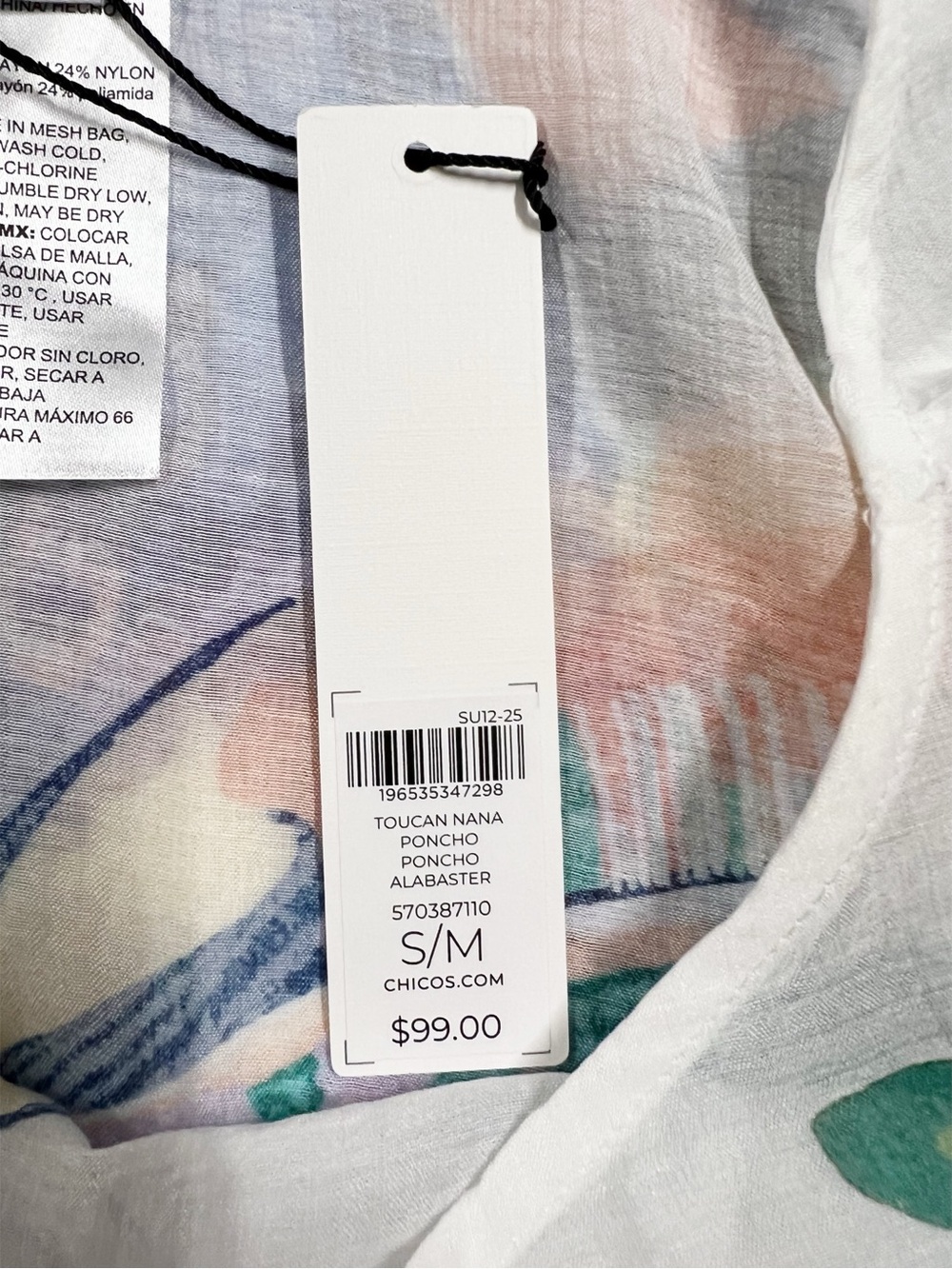 Chicos Womens Alabaster White Colorful Toucan Nana Island Motif Poncho Size S/M - Picture 7 of 11